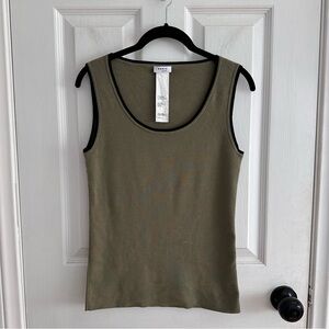 Akris Punto Virgin Wool Olive Tank Top with Black Trim Small